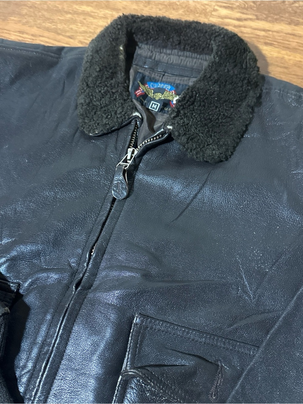 Neil Cooper Brown Leather Flight Jacket Fur collar Men's Medium M A-2 Pilot
